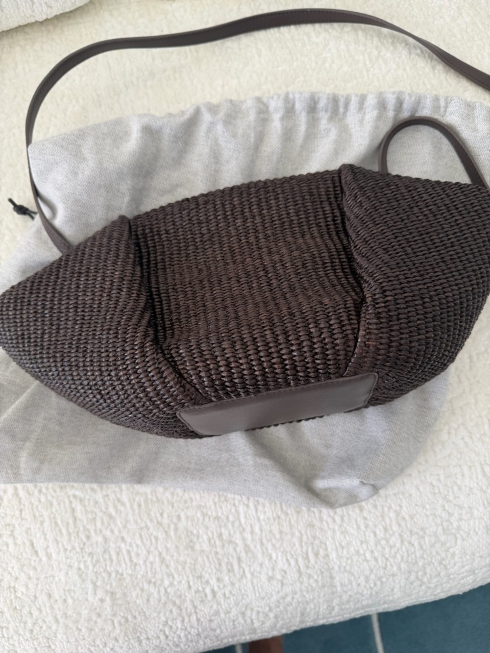 BRUNELLO  CUCCINELLI-  Brown Pleated Faux Straw Shoulder Bag